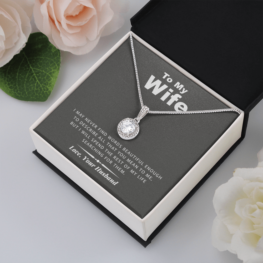 litzzy To my Wife - Never Find Words - Eternal Hope Necklace - Necklace Gift For Her, Wife, Girlfriend, Anniversary, Wedding, Valentine, Birthday with Message Card Jewelry Standard Box  