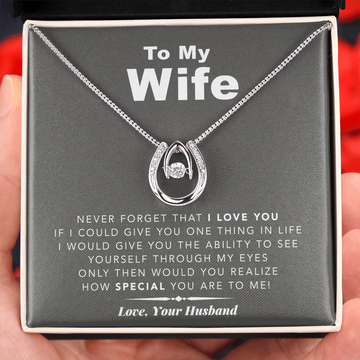 litzzy To My Wife Never Forget That I Love You - Gift For Christmas, Birthday, Anniversary - Lucky in Love Necklace - Necklace Gift For Her, Wife, Girlfriend, Anniversary, Wedding, Valentine, Birthday with Message Card Jewelry Standard Box  