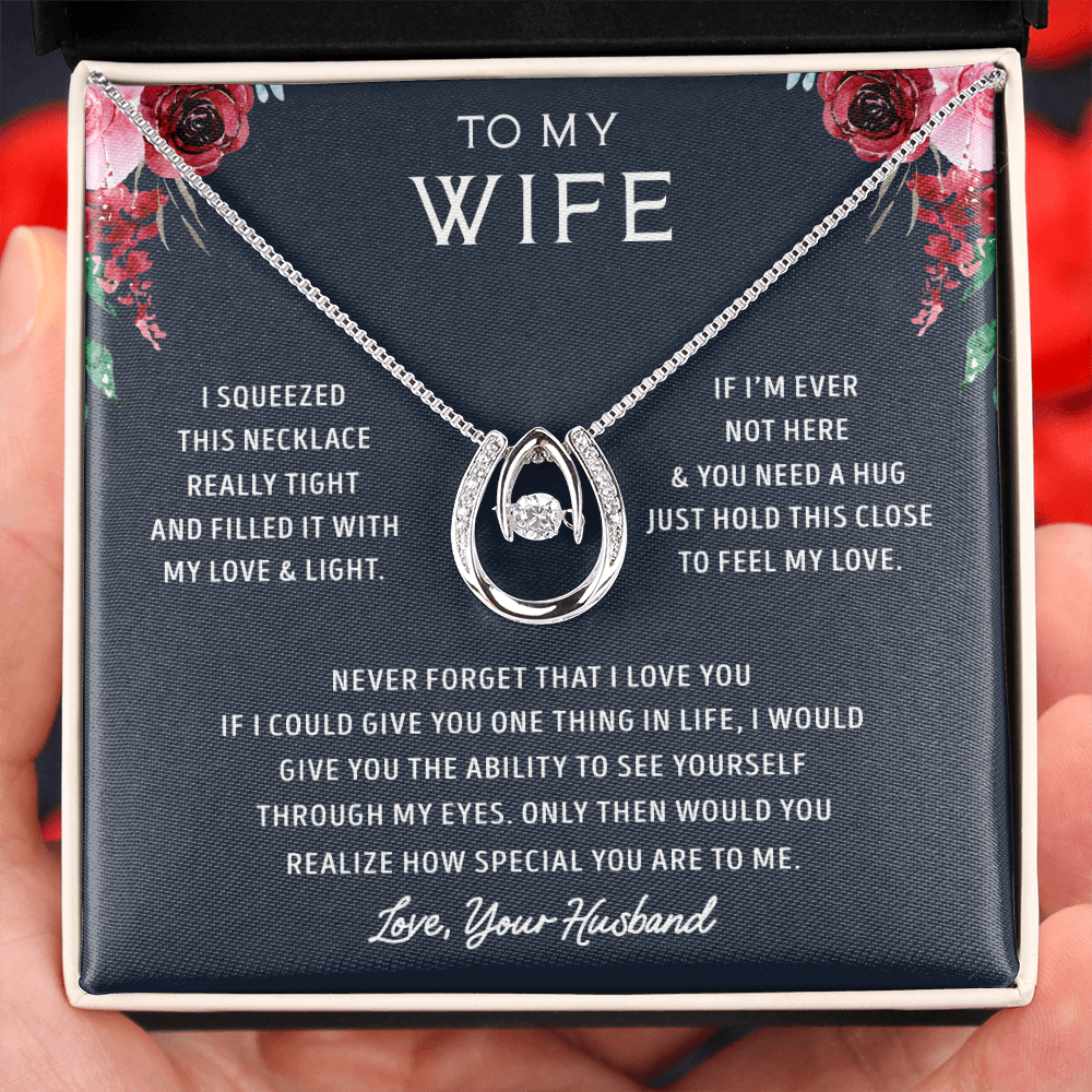 litzzy To my Wife - Never Forget That I Love You - - Lucky in Love Necklace - Necklace Gift For Her, Wife, Girlfriend, Anniversary, Wedding, Valentine, Birthday with Message Card Jewelry Standard Box  