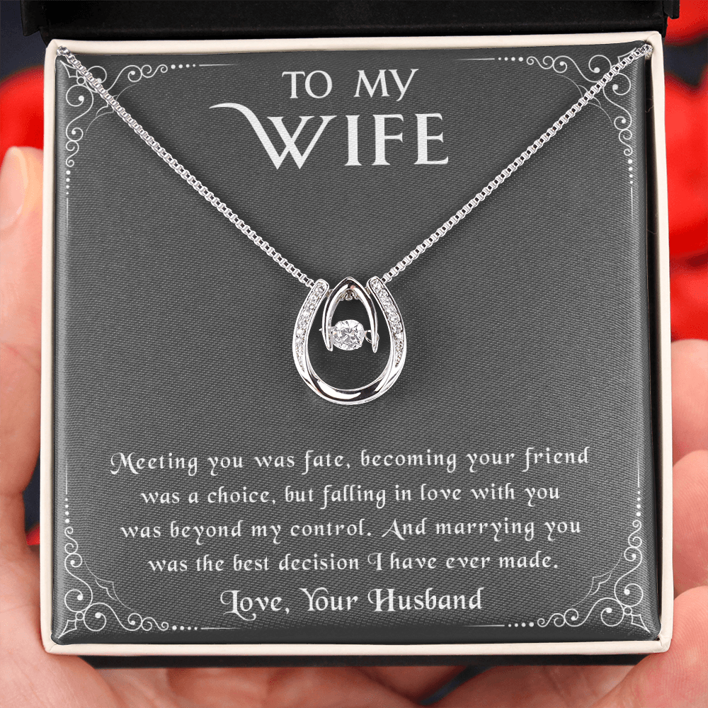 litzzy To my Wife - Meeting you was fate - Lucky in Love Necklace - Necklace Gift For Her, Wife, Girlfriend, Anniversary, Wedding, Valentine, Birthday with Message Card Jewelry Standard Box  
