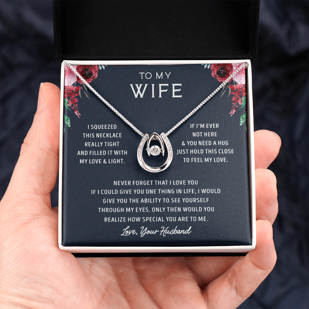 litzzy To my Wife - Never Forget That I Love You - - Lucky in Love Necklace - Necklace Gift For Her, Wife, Girlfriend, Anniversary, Wedding, Valentine, Birthday with Message Card Jewelry   