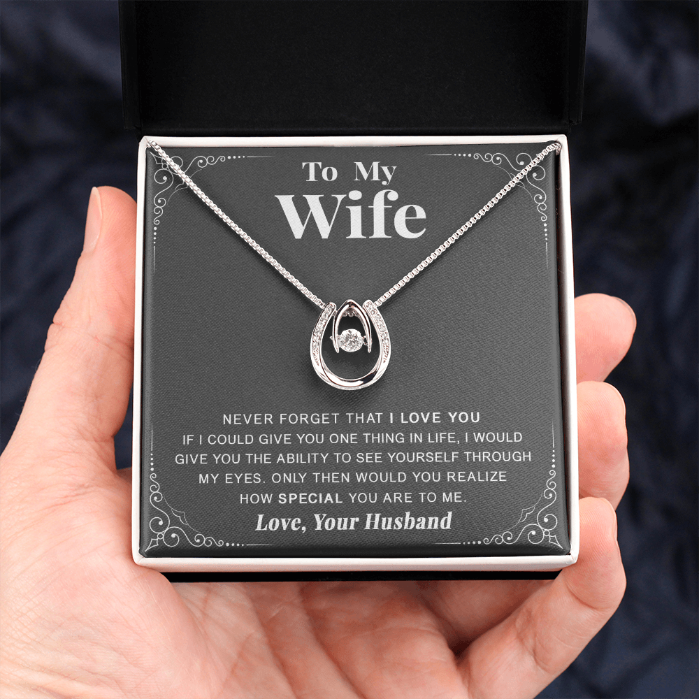 litzzy To my Wife - Never forget that I love you - Lucky in Love Necklace - Necklace Gift For Her, Wife, Girlfriend, Anniversary, Wedding, Valentine, Birthday with Message Card Jewelry   