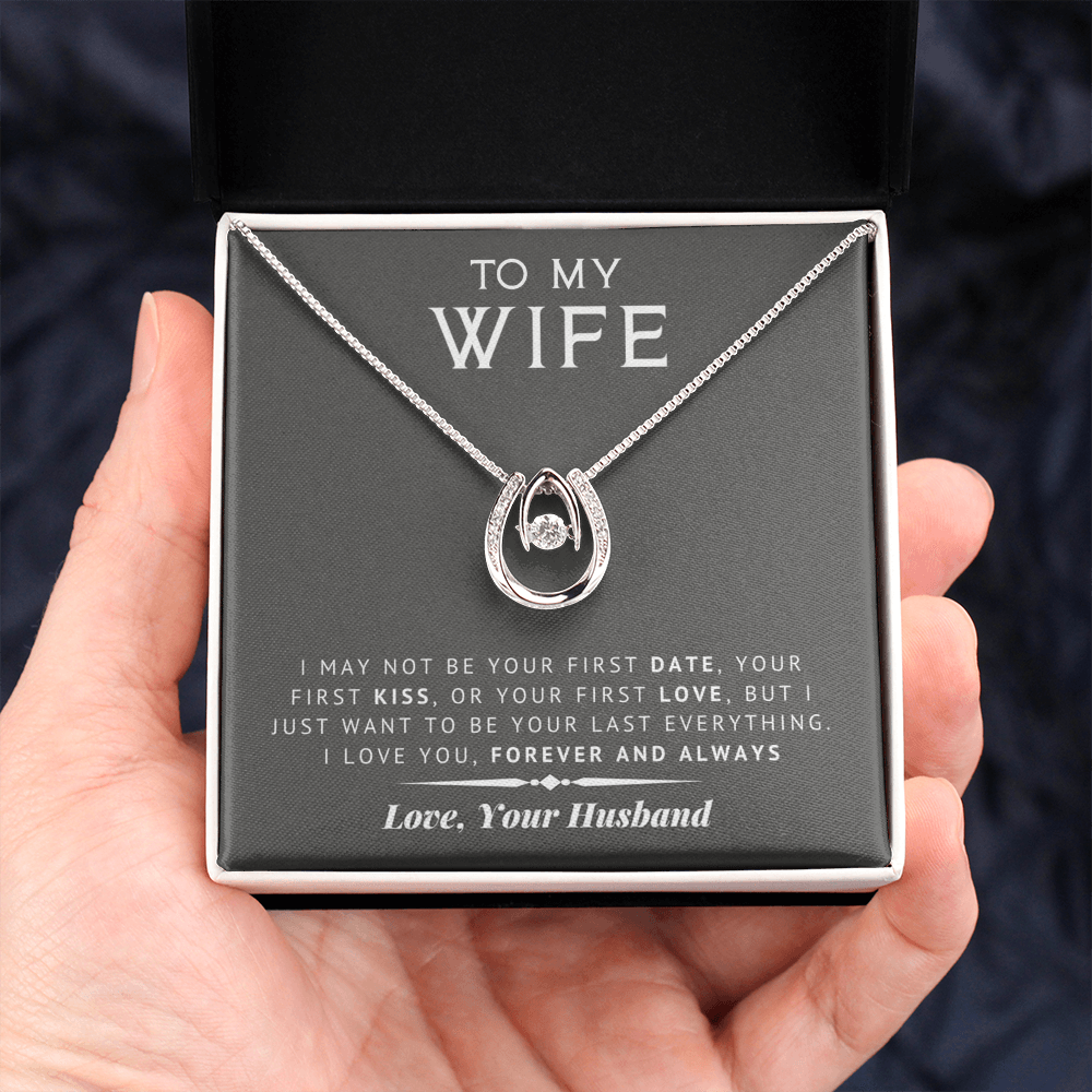 litzzy To My Wife - Last Everything - Gift For Valentine, Birthday, Anniversary - Lucky in Love Necklace - Necklace Gift For Her, Wife, Girlfriend, Anniversary, Wedding, Valentine, Birthday with Message Card Jewelry   