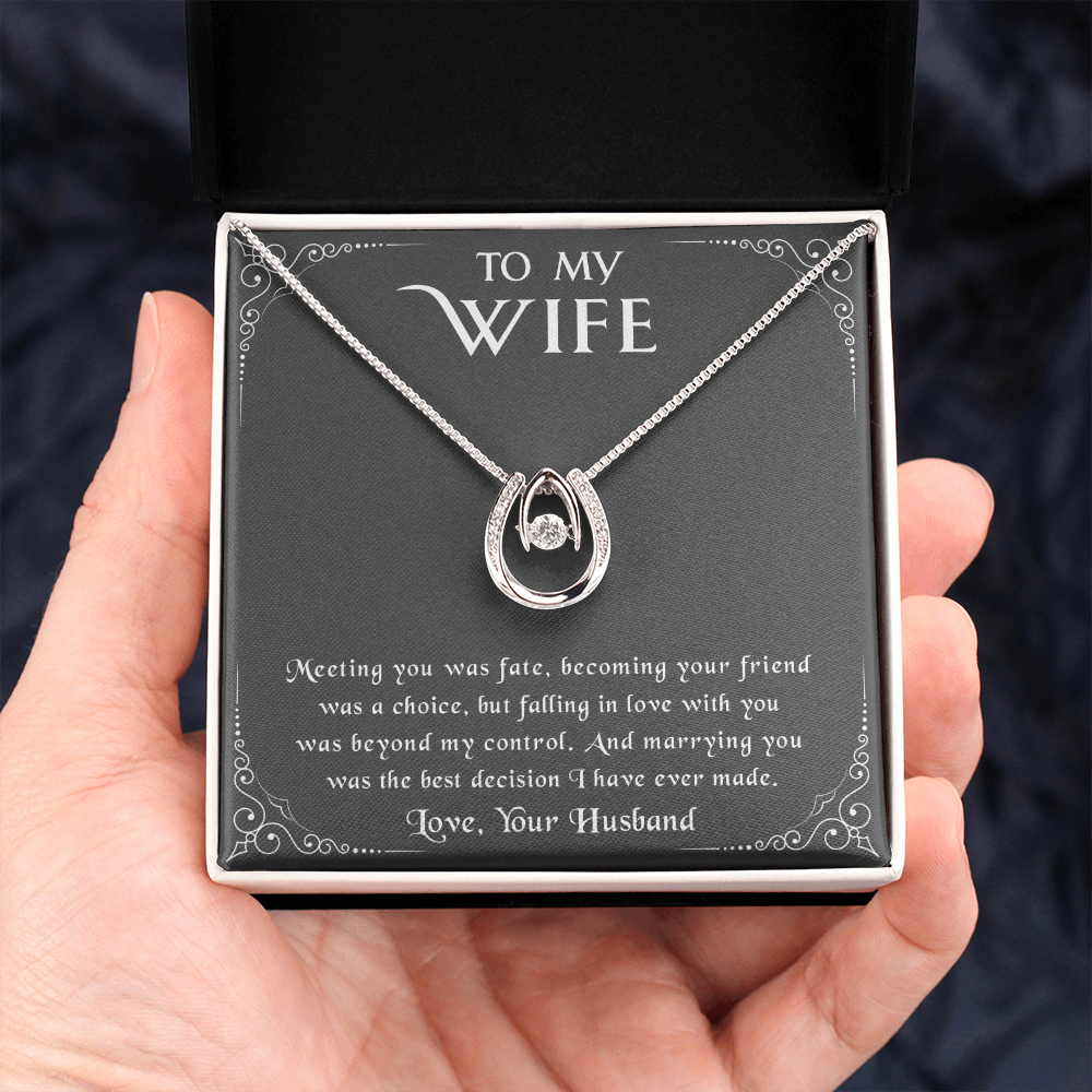 litzzy To my Wife - Meeting you was fate - Lucky in Love Necklace - Necklace Gift For Her, Wife, Girlfriend, Anniversary, Wedding, Valentine, Birthday with Message Card Jewelry   