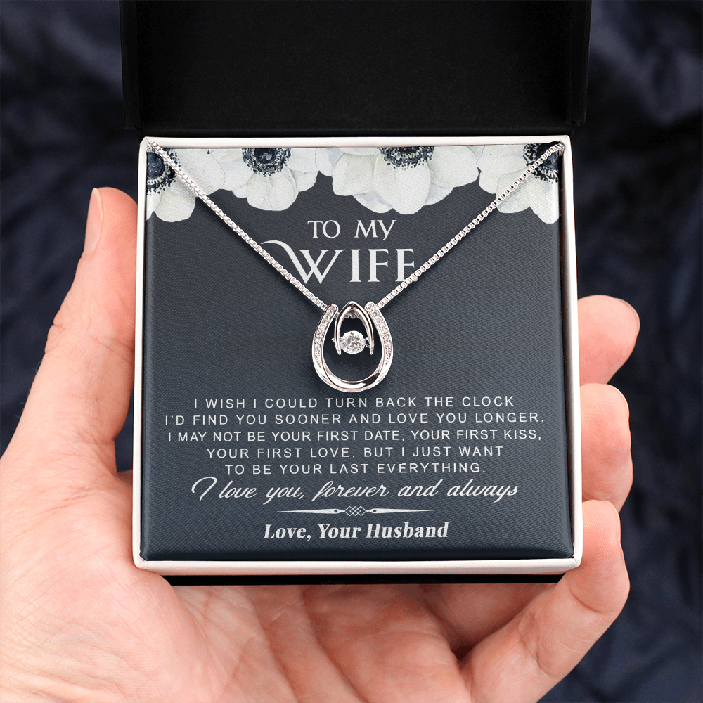 litzzy To My Wife - Turn Back The Clock - Gift For Valentine, Mother's Day, Birthday, Anniversary - Lucky in Love Necklace - Necklace Gift For Her, Wife, Girlfriend, Anniversary, Wedding, Valentine, Birthday with Message Card Jewelry   