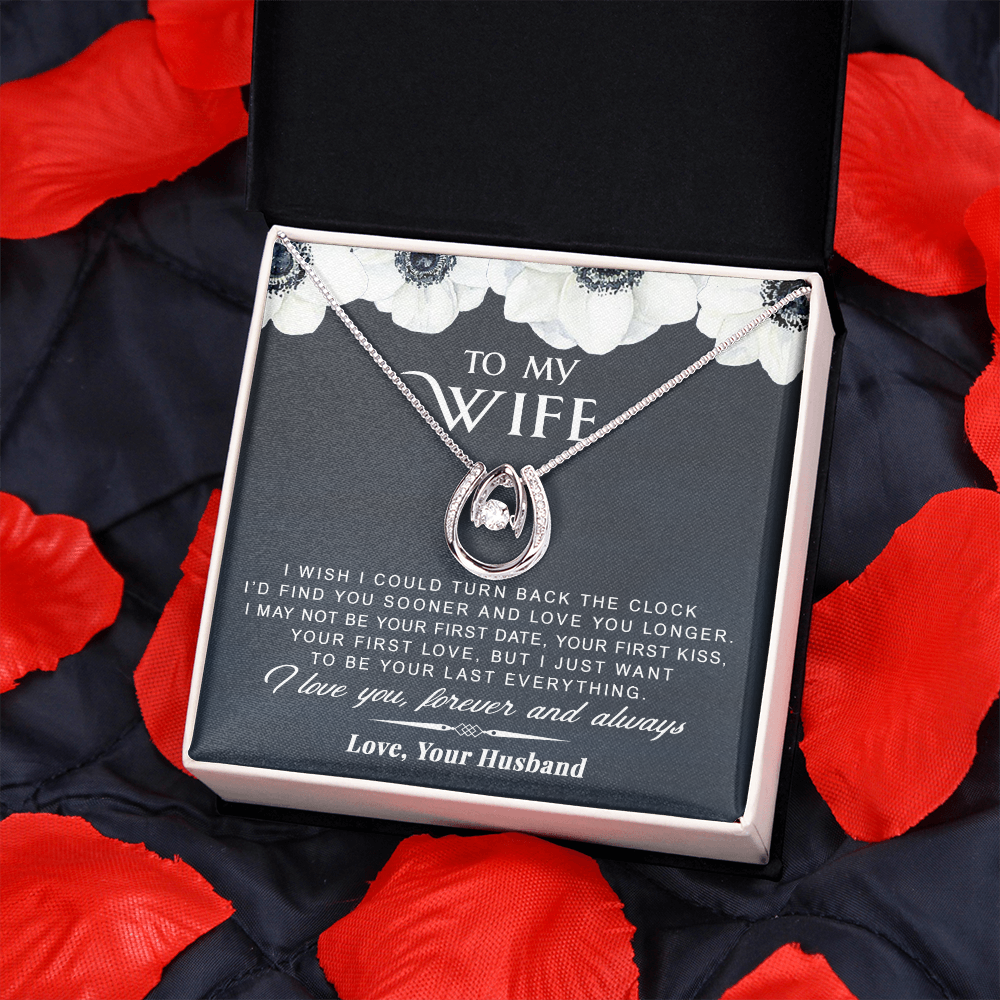 litzzy To My Wife - Turn Back The Clock - Gift For Valentine, Mother's Day, Birthday, Anniversary - Lucky in Love Necklace - Necklace Gift For Her, Wife, Girlfriend, Anniversary, Wedding, Valentine, Birthday with Message Card Jewelry   