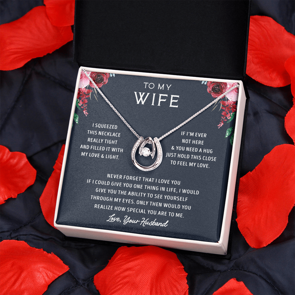 litzzy To my Wife - Never Forget That I Love You - - Lucky in Love Necklace - Necklace Gift For Her, Wife, Girlfriend, Anniversary, Wedding, Valentine, Birthday with Message Card Jewelry   