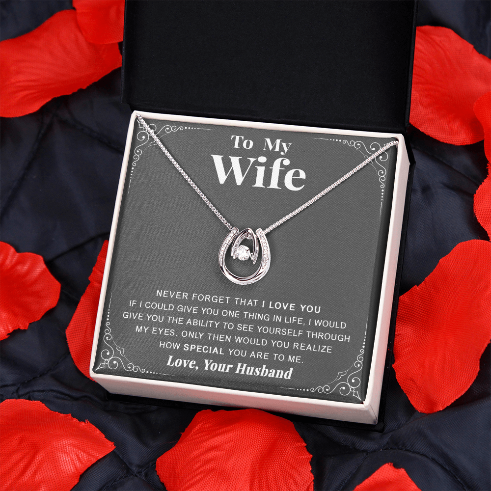 litzzy To my Wife - Never forget that I love you - Lucky in Love Necklace - Necklace Gift For Her, Wife, Girlfriend, Anniversary, Wedding, Valentine, Birthday with Message Card Jewelry   