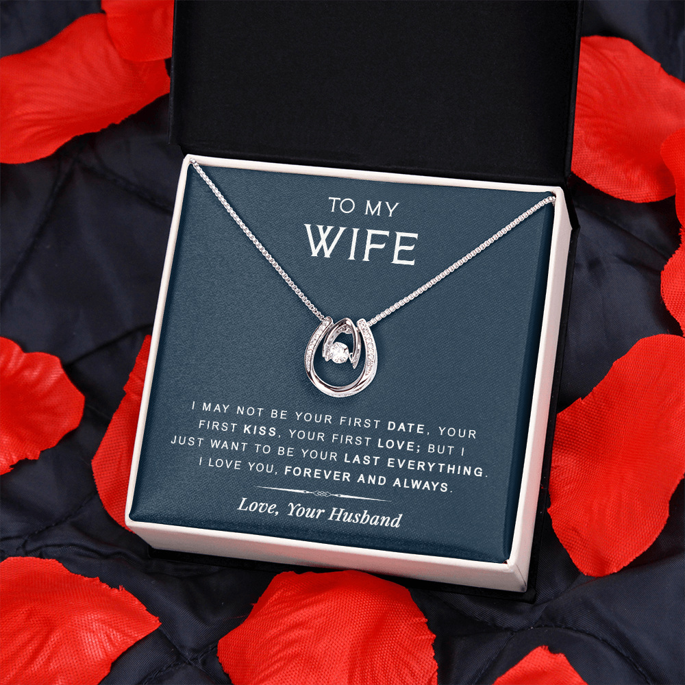 litzzy To My Wife - Last Everything - Gift For Birthday, Anniversary - Lucky in Love Necklace - Necklace Gift For Her, Wife, Girlfriend, Anniversary, Wedding, Valentine, Birthday with Message Card Jewelry   