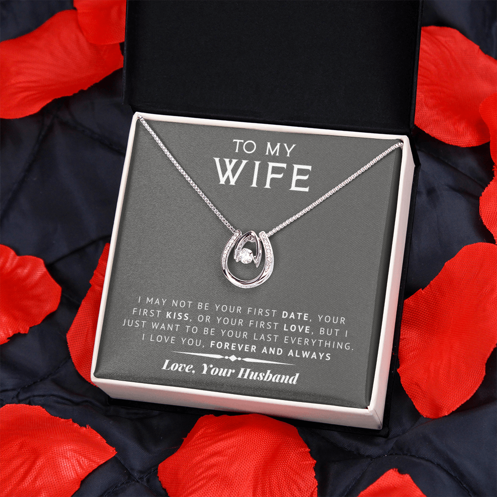 litzzy To My Wife - Last Everything - Gift For Valentine, Birthday, Anniversary - Lucky in Love Necklace - Necklace Gift For Her, Wife, Girlfriend, Anniversary, Wedding, Valentine, Birthday with Message Card Jewelry   