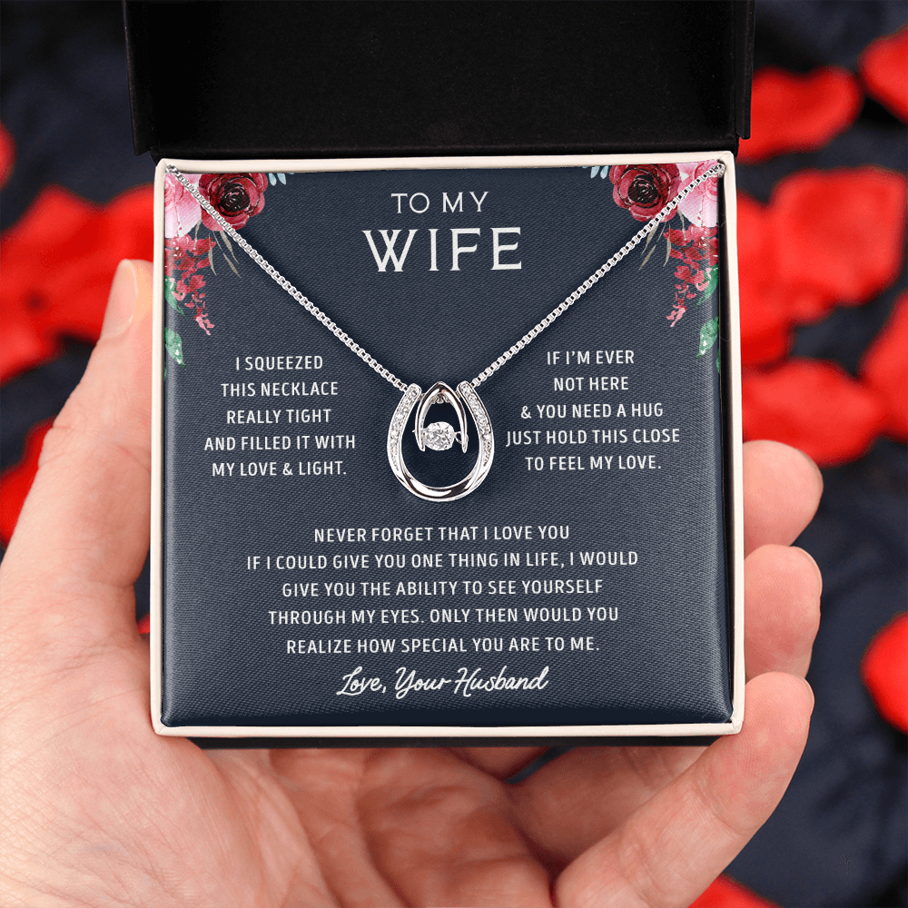 litzzy To my Wife - Never Forget That I Love You - - Lucky in Love Necklace - Necklace Gift For Her, Wife, Girlfriend, Anniversary, Wedding, Valentine, Birthday with Message Card Jewelry   