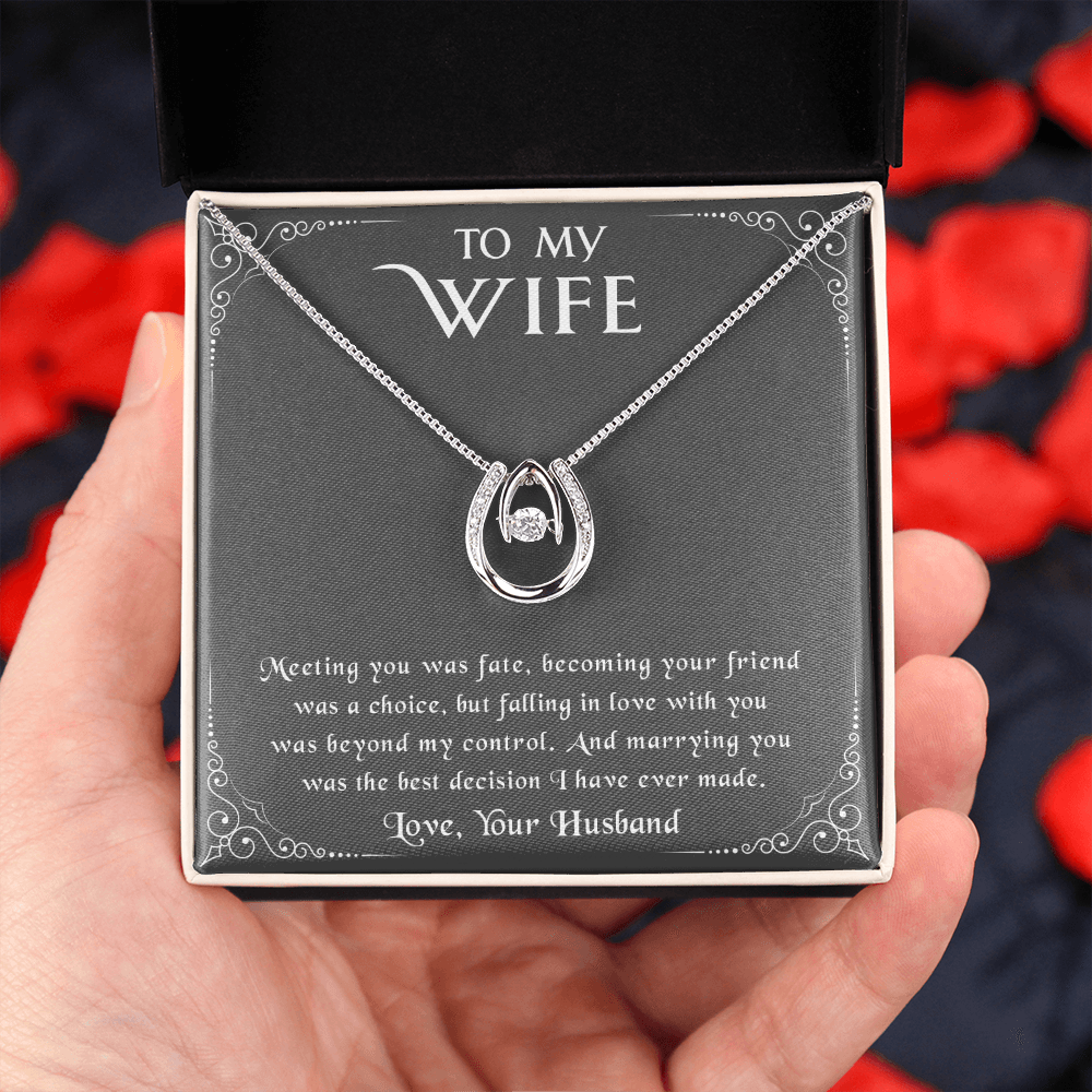 litzzy To my Wife - Meeting you was fate - Lucky in Love Necklace - Necklace Gift For Her, Wife, Girlfriend, Anniversary, Wedding, Valentine, Birthday with Message Card Jewelry   