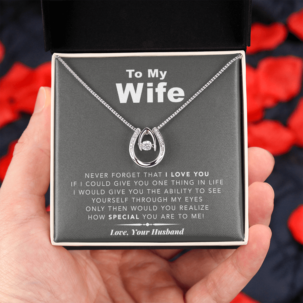 litzzy To My Wife Never Forget That I Love You - Gift For Christmas, Birthday, Anniversary - Lucky in Love Necklace - Necklace Gift For Her, Wife, Girlfriend, Anniversary, Wedding, Valentine, Birthday with Message Card Jewelry   