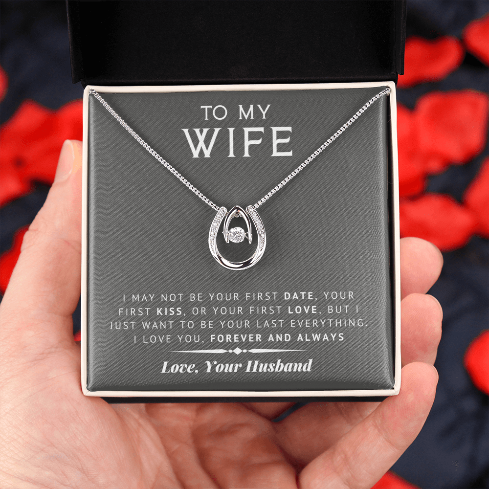 litzzy To My Wife - Last Everything - Gift For Valentine, Birthday, Anniversary - Lucky in Love Necklace - Necklace Gift For Her, Wife, Girlfriend, Anniversary, Wedding, Valentine, Birthday with Message Card Jewelry   