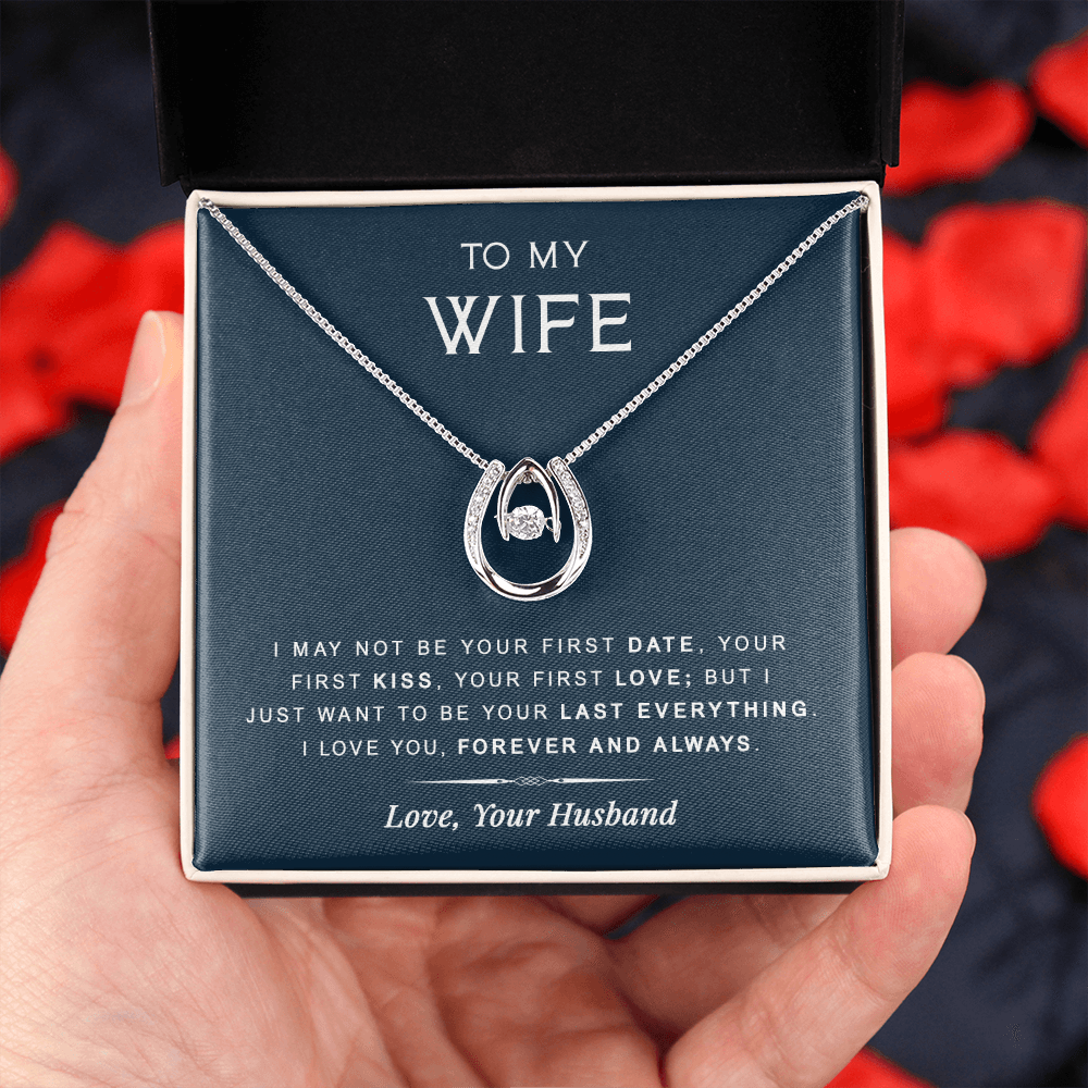 litzzy To My Wife - Last Everything - Gift For Birthday, Anniversary - Lucky in Love Necklace - Necklace Gift For Her, Wife, Girlfriend, Anniversary, Wedding, Valentine, Birthday with Message Card Jewelry   