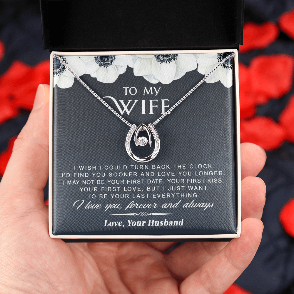 litzzy To My Wife - Turn Back The Clock - Gift For Valentine, Mother's Day, Birthday, Anniversary - Lucky in Love Necklace - Necklace Gift For Her, Wife, Girlfriend, Anniversary, Wedding, Valentine, Birthday with Message Card Jewelry   