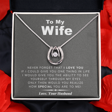 litzzy To My Wife Never Forget That I Love You - Gift For Christmas, Birthday, Anniversary - Lucky in Love Necklace - Necklace Gift For Her, Wife, Girlfriend, Anniversary, Wedding, Valentine, Birthday with Message Card Jewelry   