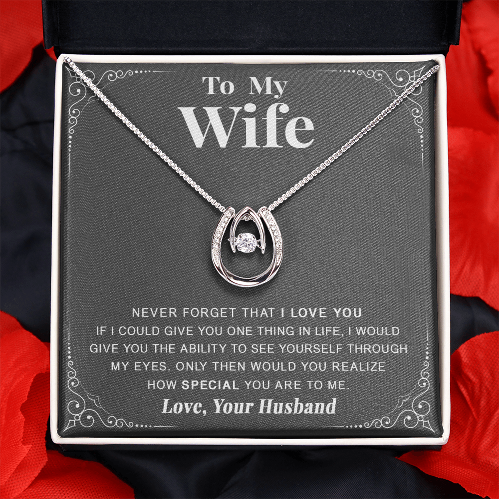 litzzy To my Wife - Never forget that I love you - Lucky in Love Necklace - Necklace Gift For Her, Wife, Girlfriend, Anniversary, Wedding, Valentine, Birthday with Message Card Jewelry   