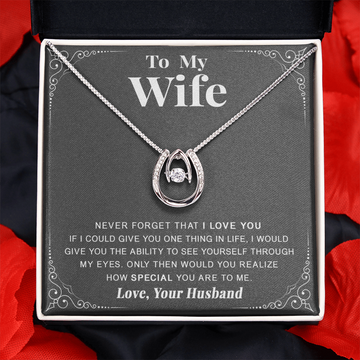 litzzy To my Wife - Never forget that I love you - Lucky in Love Necklace - Necklace Gift For Her, Wife, Girlfriend, Anniversary, Wedding, Valentine, Birthday with Message Card Jewelry   