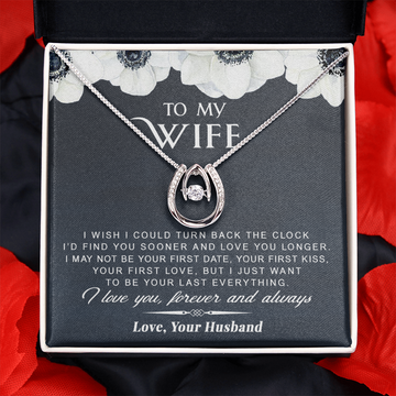 litzzy To My Wife - Turn Back The Clock - Gift For Valentine, Mother's Day, Birthday, Anniversary - Lucky in Love Necklace - Necklace Gift For Her, Wife, Girlfriend, Anniversary, Wedding, Valentine, Birthday with Message Card Jewelry   