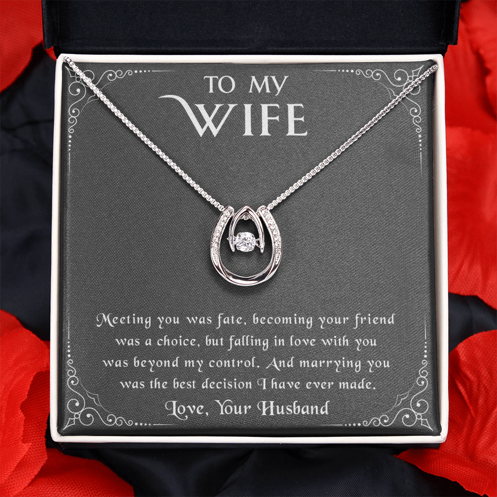 litzzy To my Wife - Meeting you was fate - Lucky in Love Necklace - Necklace Gift For Her, Wife, Girlfriend, Anniversary, Wedding, Valentine, Birthday with Message Card Jewelry   