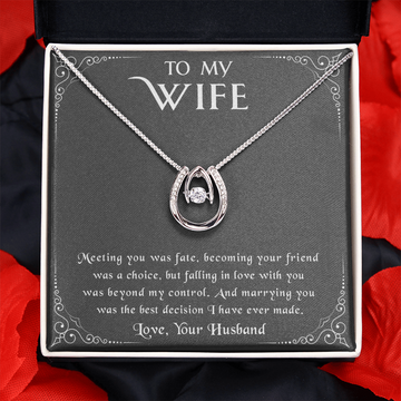 litzzy To my Wife - Meeting you was fate - Lucky in Love Necklace - Necklace Gift For Her, Wife, Girlfriend, Anniversary, Wedding, Valentine, Birthday with Message Card Jewelry   