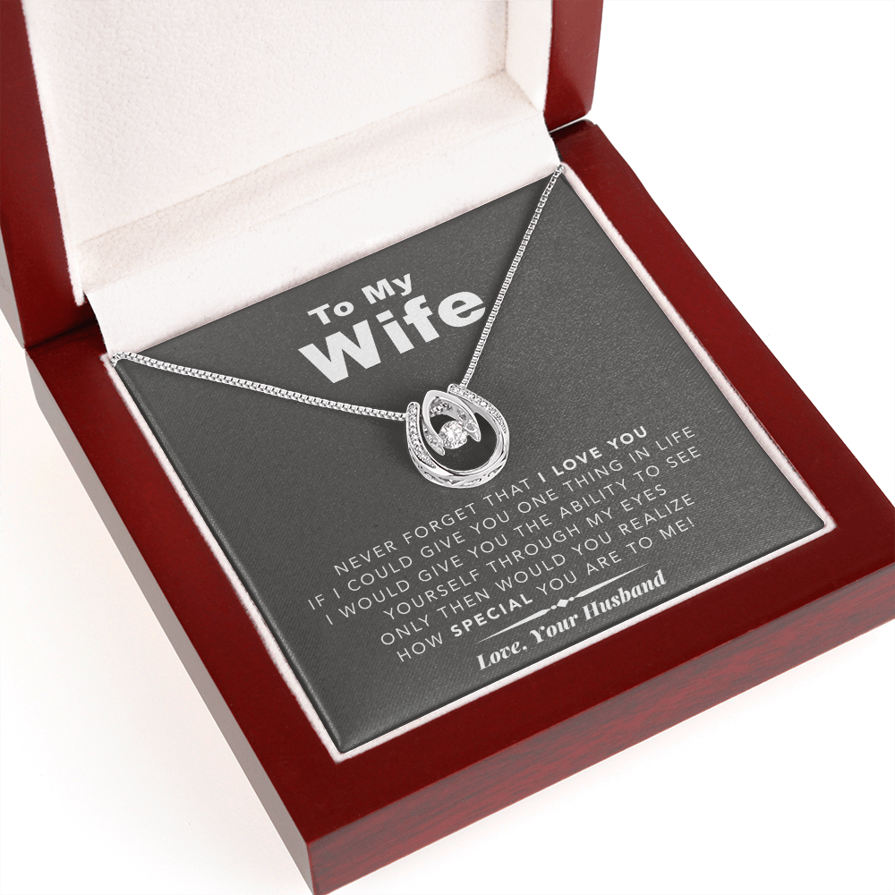 litzzy To My Wife Never Forget That I Love You - Gift For Christmas, Birthday, Anniversary - Lucky in Love Necklace - Necklace Gift For Her, Wife, Girlfriend, Anniversary, Wedding, Valentine, Birthday with Message Card Jewelry Mahogany Style Luxury Box with LED  