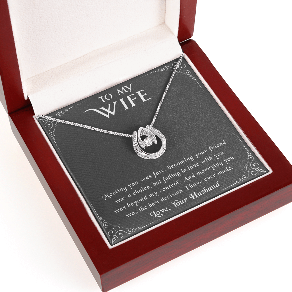 litzzy To my Wife - Meeting you was fate - Lucky in Love Necklace - Necklace Gift For Her, Wife, Girlfriend, Anniversary, Wedding, Valentine, Birthday with Message Card Jewelry Mahogany Style Luxury Box with LED  