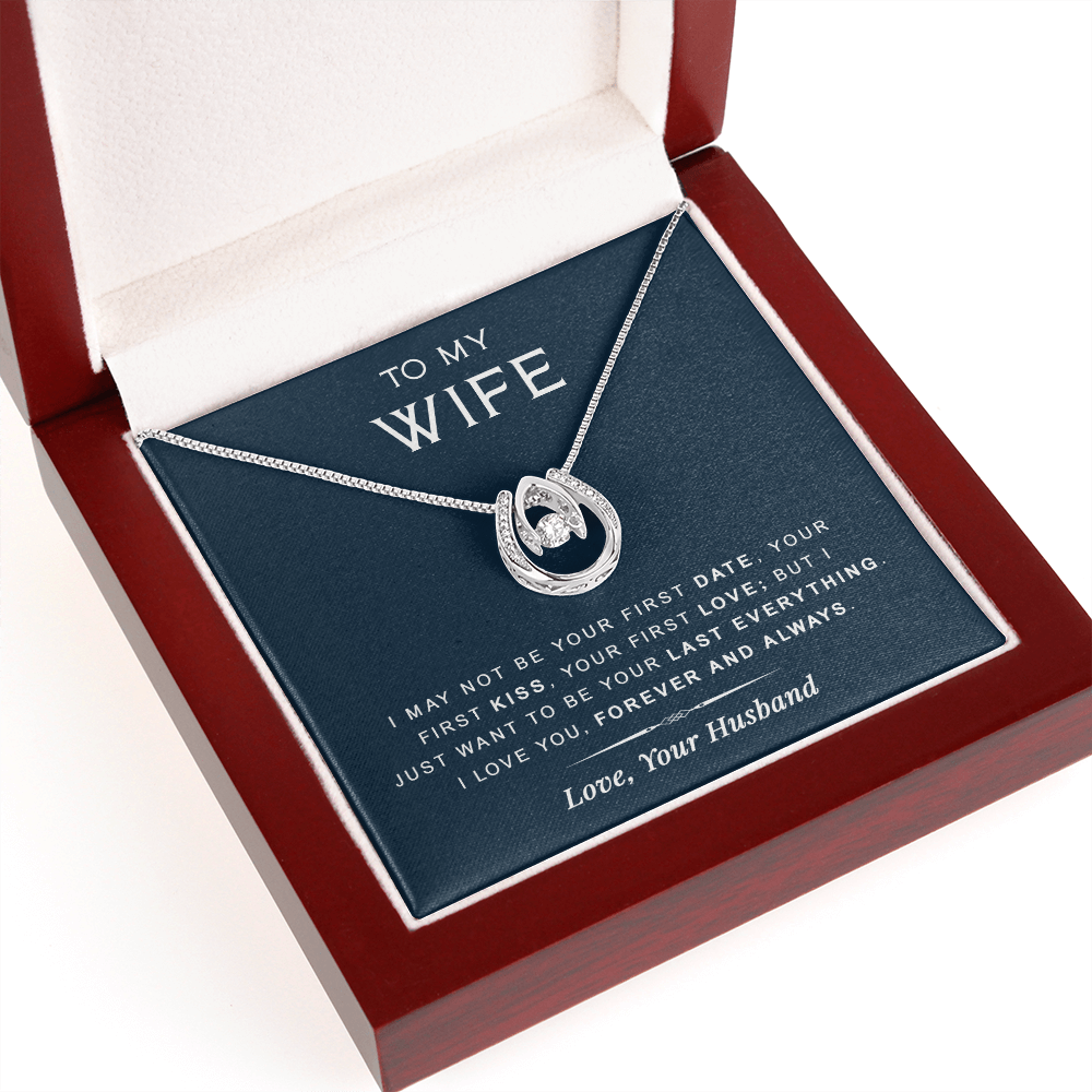 litzzy To My Wife - Last Everything - Gift For Birthday, Anniversary - Lucky in Love Necklace - Necklace Gift For Her, Wife, Girlfriend, Anniversary, Wedding, Valentine, Birthday with Message Card Jewelry Mahogany Style Luxury Box with LED  