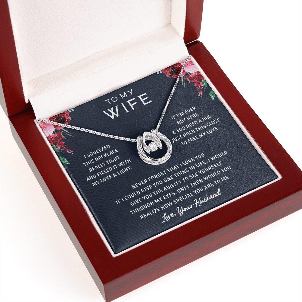 litzzy To my Wife - Never Forget That I Love You - - Lucky in Love Necklace - Necklace Gift For Her, Wife, Girlfriend, Anniversary, Wedding, Valentine, Birthday with Message Card Jewelry Mahogany Style Luxury Box with LED  