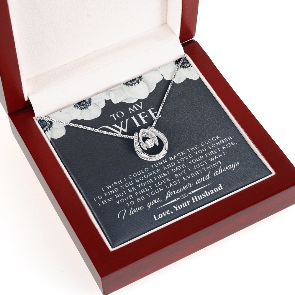 litzzy To My Wife - Turn Back The Clock - Gift For Valentine, Mother's Day, Birthday, Anniversary - Lucky in Love Necklace - Necklace Gift For Her, Wife, Girlfriend, Anniversary, Wedding, Valentine, Birthday with Message Card Jewelry Mahogany Style Luxury Box with LED  