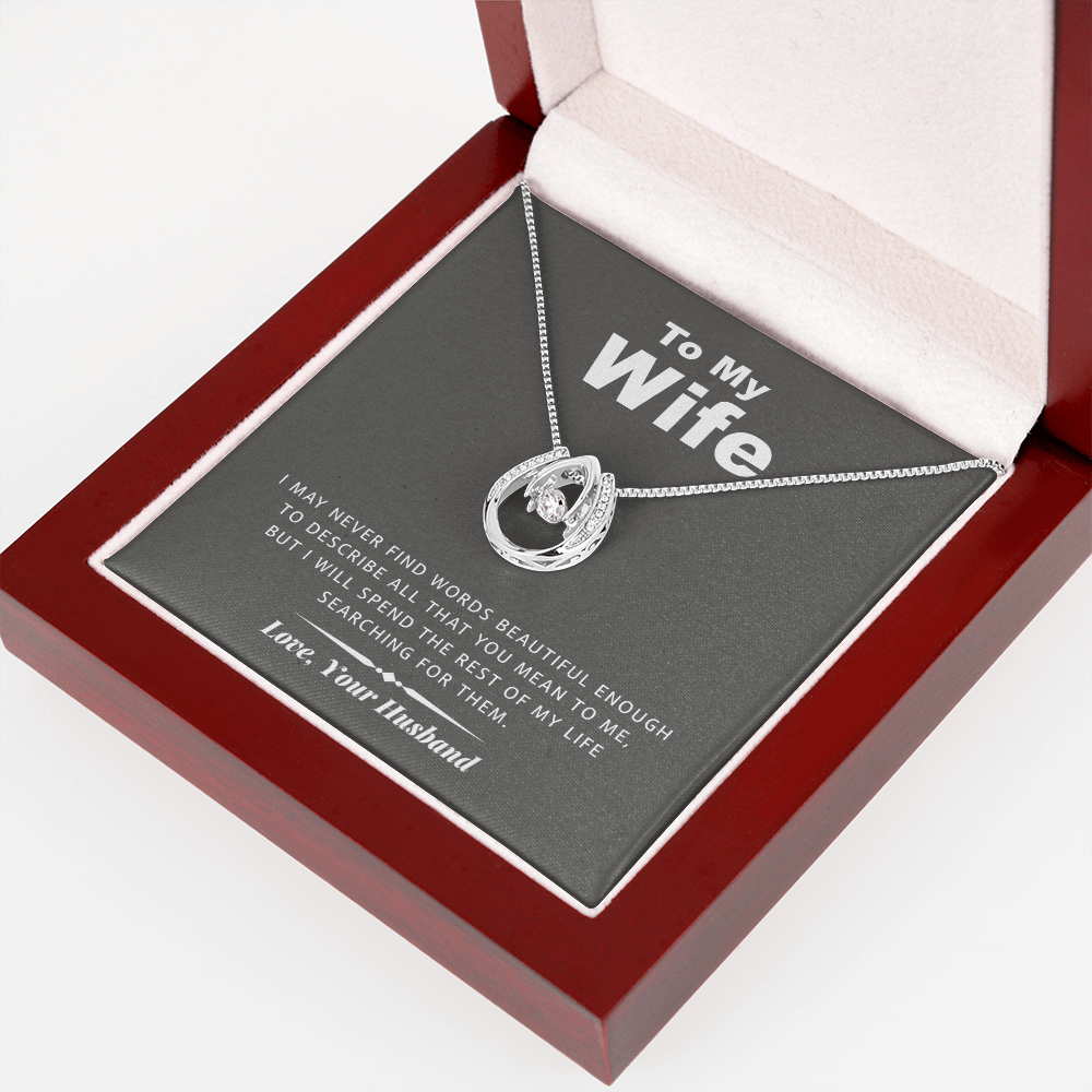 litzzy To my Wife - Never Find Words - Lucky in Love Necklace - Necklace Gift For Her, Wife, Girlfriend, Anniversary, Wedding, Valentine, Birthday with Message Card Jewelry   