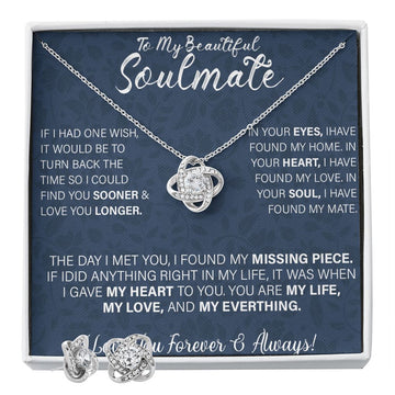 litzzy To My Beautiful Soulmate Gift Set - Love Knot Earring & Necklace Set Gift For - Soulmate gifts Jewelry Two Tone Box  