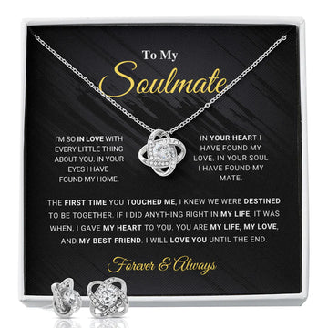 litzzy To My Soulmate Gift Set- Love Knot Earring & Necklace Set for Wife, Girlfriend, Anniversary Gift,Christmas Gift for Soulmate, Soulmate Gift, Soulmate necklace Jewelry Two Tone Box  