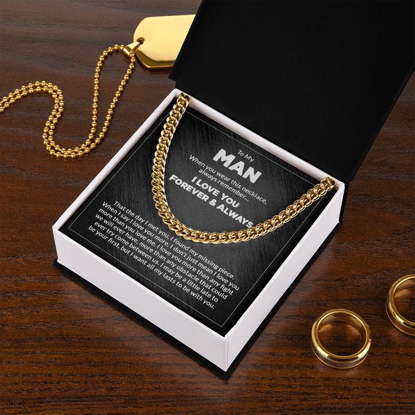 litzzy To My Man - Cuban Link Chain - Forever & Always - To My Boyfriend, Gift For Boyfriend Jewelry Gold Standard Box 