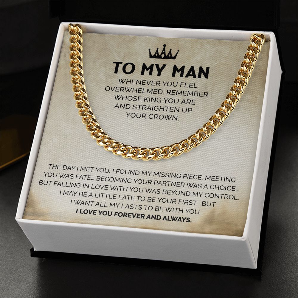 litzzy To My Man - Cuban Link Chain - Straighten Up Your Crown - To My Boyfriend , Gift For Boyfriend Jewelry Gold Standard Box 