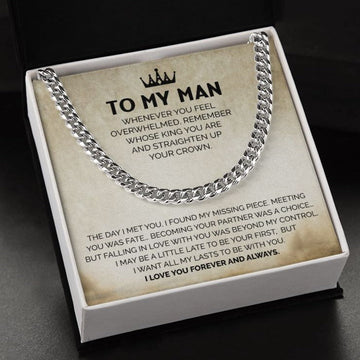 litzzy To My Man - Cuban Link Chain - Straighten Up Your Crown - To My Boyfriend , Gift For Boyfriend Jewelry Silver Standard Box 