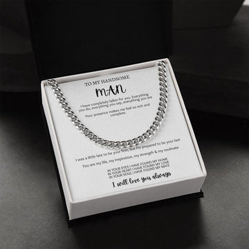 litzzy To My Handsome Man  - White Message Card - Best Gift For Husband, Unique Husband Gifts  - Litzzy Cuban Link Chain Jewelry   