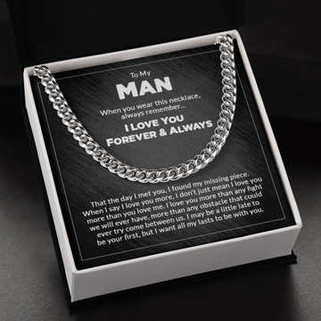 litzzy To My Man - Cuban Link Chain - Forever & Always - To My Boyfriend, Gift For Boyfriend Jewelry Silver Standard Box 