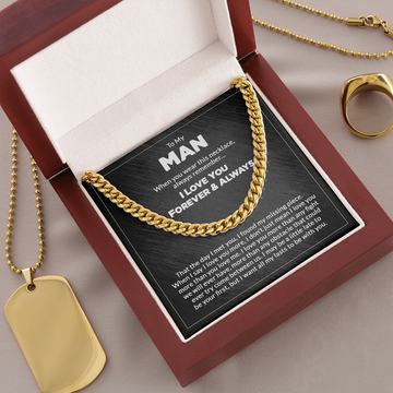 litzzy To My Man - Cuban Link Chain - Forever & Always - To My Boyfriend, Gift For Boyfriend Jewelry Gold Luxury Box w/ LED 