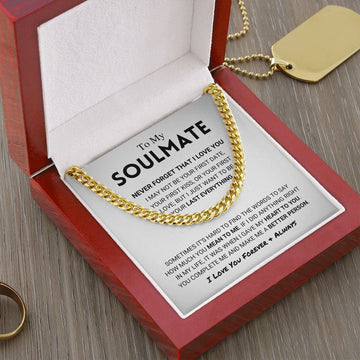 litzzy To My Soulmate - Never Forget - Cuban Link Chain - To My Soulmate - Gift For Soulmate Jewelry 14K Yellow Gold Finish  