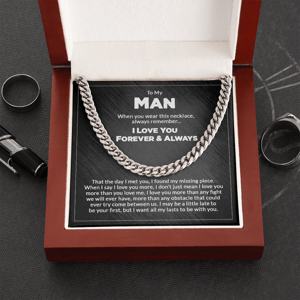 litzzy To My Man - Cuban Link Chain - Forever & Always - To My Boyfriend, Gift For Boyfriend Jewelry Silver Luxury Box w/ LED 