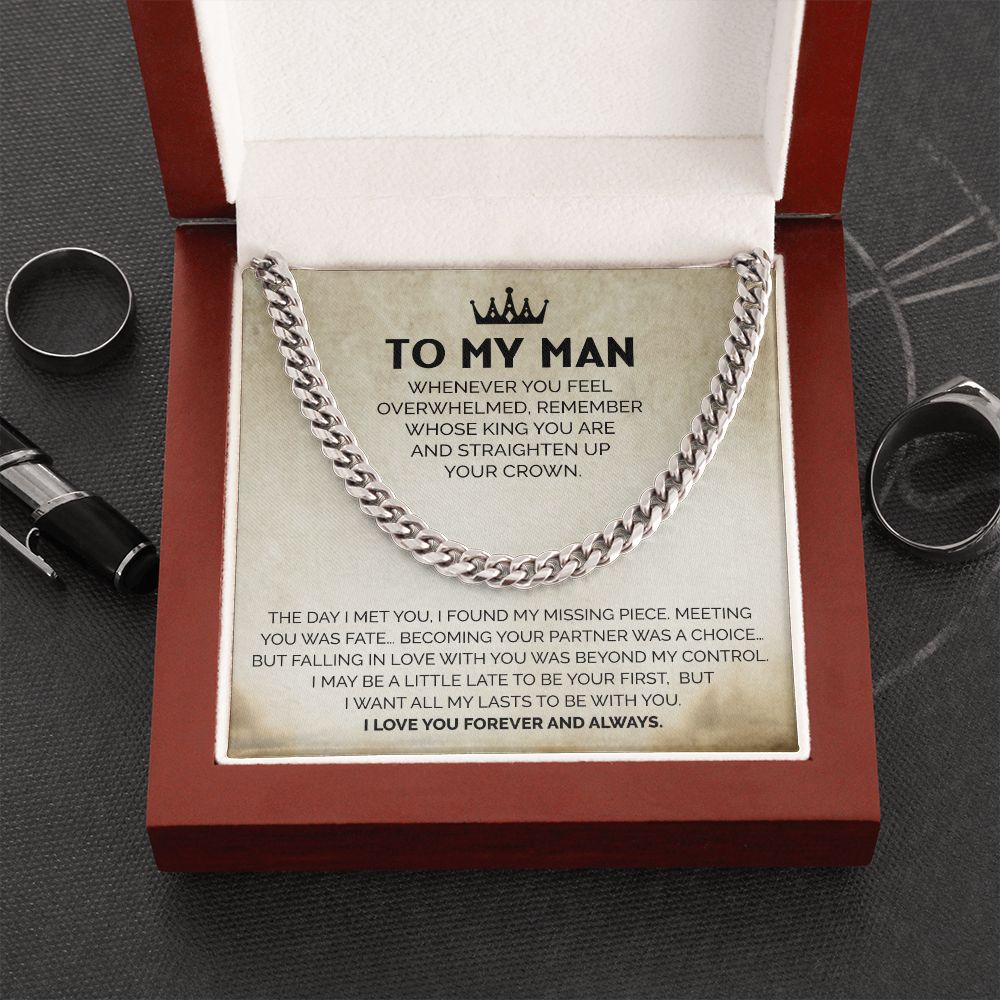 litzzy To My Man - Cuban Link Chain - Straighten Up Your Crown - To My Boyfriend , Gift For Boyfriend Jewelry Silver Luxury Box 