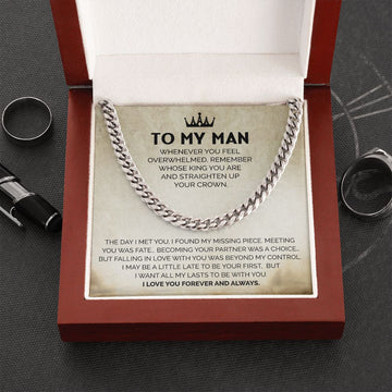litzzy To My Man - Cuban Link Chain - Straighten Up Your Crown - To My Boyfriend , Gift For Boyfriend Jewelry Silver Luxury Box 