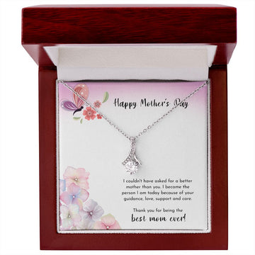 litzzy Litzzy Alluring Beauty Necklace To The Best Mom Ever, I couldn't have asked for a better mother than you, Mothers day Jewelry, Gifts set Jewelry 14K White Gold Finish Luxury Box w/ LED Light 