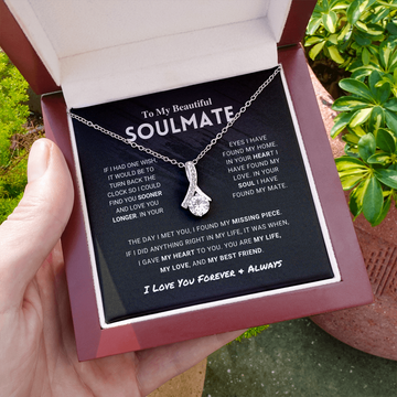litzzy To My Beautiful Soulmate - Missing Piece - Alluring Beauty Necklace  - To My Soulmate - Gift For Soulmate Jewelry 14K White Gold Finish  