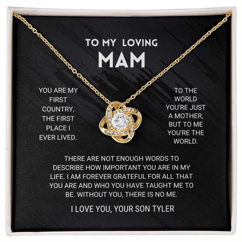 litzzy Mom - You're The World - Love Knot Necklace From Son customized - Litzzy Mother's Day Gifts Necklace Jewelry 18K Yellow Gold Finish Standard Box 