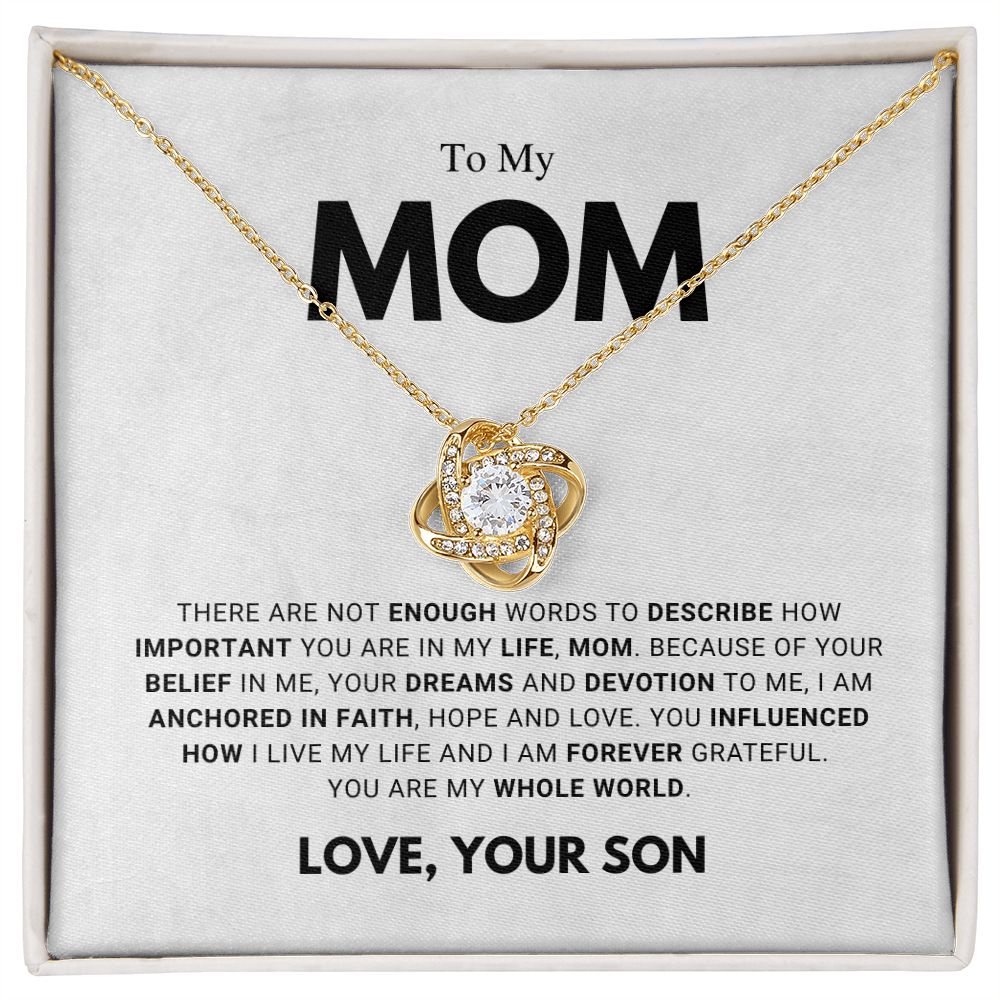litzzy Mom - Forever Grateful - Love Knot Necklace Jewelry 18K Yellow Gold Finish Standard Box 