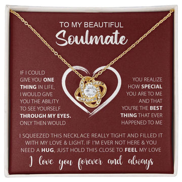 litzzy My Beautiful Soulmate | Love & Light - Love Knot Necklace - Valentine's Day Gift Necklace Jewelry 18K Yellow Gold Finish Two tone Box 