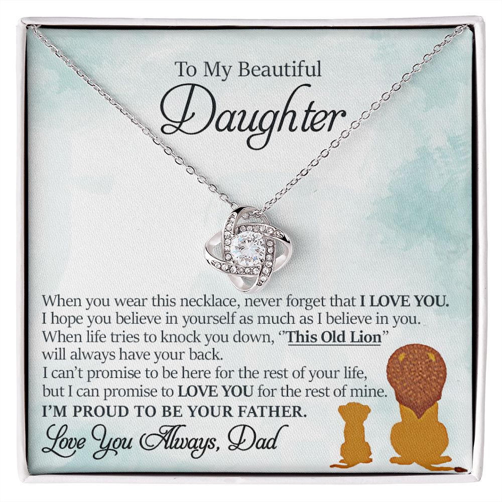 litzzy To My Beautiful Daughter - This Old Lion Will Always Have Your Back - Love Knot Necklace jewelry Two Toned Box  